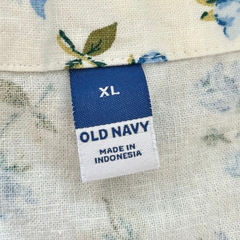 Old Navy Floral Tank Top Blue White Linen Blend Sleeveless Summer XL - Picture 3 of 6